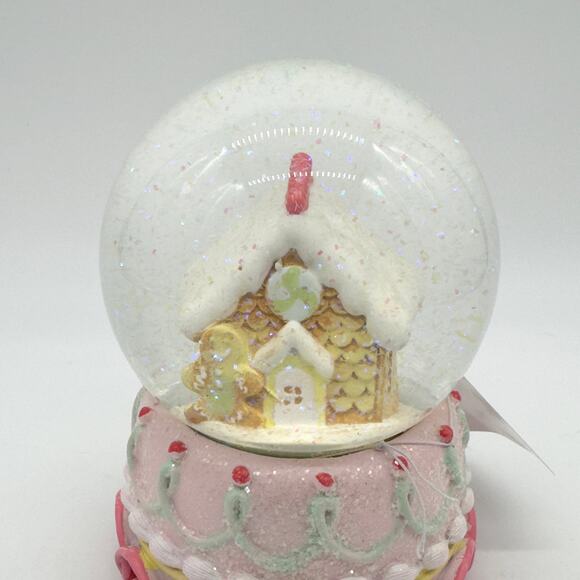 Pastel Gingerbread House & Man Waterglobe Snowglobe w/ Pink Blue Frosting Detail - Picture 2 of 6